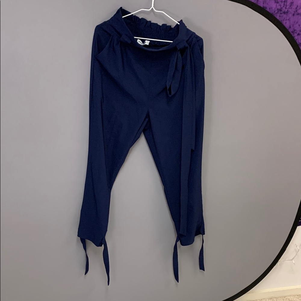 Navy Blue Tie-Waist Pants